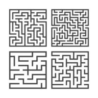 eine Reihe von quadratischen Labyrinthen mit verschiedenen Schwierigkeitsgraden. Spiel für Kinder. Puzzle für Kinder. ein Eingang, ein Ausgang. Labyrinth Rätsel. flache Vektorillustration lokalisiert auf weißem Hintergrund. vektor