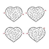 en uppsättning hjärtans labyrinter. spel för barn. pussel för barn. labyrintkonst. platt vektorillustration isolerad på vit bakgrund. vektor