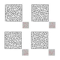 en uppsättning fyrkantiga labyrinter. spel för barn. pussel för barn. labyrintkonst. platt vektorillustration isolerad på vit bakgrund. med svar. vektor