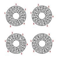 en uppsättning runda labyrinter. spel för barn. pussel för barn. labyrintkonst. platt vektorillustration isolerad på vit bakgrund. vektor