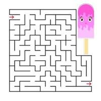 abstraktes quadratisches Labyrinth mit einer niedlichen Farbzeichentrickfigur. lustiges Eis. ein interessantes und nützliches Spiel für Kinder. einfache flache Vektorillustration lokalisiert auf weißem Hintergrund. vektor