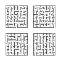 en uppsättning fyrkantiga labyrinter. spel för barn. pussel för barn. labyrintkonst. platt vektorillustration isolerad på vit bakgrund. vektor