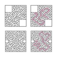 en uppsättning fyrkantiga labyrinter. spel för barn. pussel för barn. en ingång, en utgång. labyrintkonst. platt vektorillustration isolerad på vit bakgrund. med svar. med plats för din bild. vektor