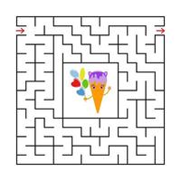 abstraktes quadratisches Labyrinth mit einer niedlichen Farbzeichentrickfigur. lustiges Eis. ein interessantes und nützliches Spiel für Kinder. einfache flache Vektorillustration lokalisiert auf weißem Hintergrund. vektor