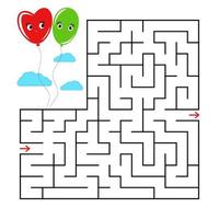 abstraktes quadratisches Labyrinth mit einer niedlichen Farbzeichentrickfigur. fliegende farbige Ballons. ein interessantes und nützliches Spiel für Kinder. einfache flache Vektorillustration lokalisiert auf weißem Hintergrund. vektor