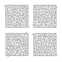 eine Reihe von quadratischen Labyrinthen. Spiel für Kinder. Puzzle für Kinder. Labyrinth Rätsel. flache Vektorillustration lokalisiert auf weißem Hintergrund. vektor