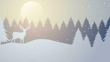 Winter Silhouette Landschaft Vektor Illustration. Landschaft von Rentier Silhouette im das Kiefer Wald Schnee hügel. kalt Jahreszeit Landschaft zum Illustration, Hintergrund oder Hintergrund