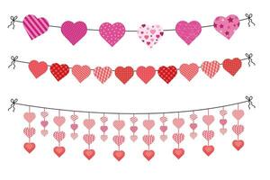 romantisch Herz geformt Girlanden zum Valentinstag Tag. Herzen auf ein Seil. Dekorationen zum Valentinstag Tag. vektor