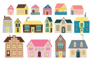 einstellen von süß Häuser im skandinavisch Stil. verschiedene winzig Häuser Vektor einstellen