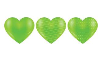 Vektor einstellen von 3d Grün Herzen mit Muster Elemente