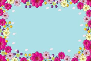 Illustration von das blühen Blume und Blütenblätter auf Sanft Blau Hintergrund. vektor