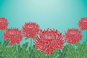 Illustration von rot Chrysantheme Blume mit Blatt auf Sanft Blau Gradient Hintergrund. vektor
