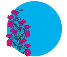 Illustration von das Rosa Blume mit Blätter auf Blau Kreis Hintergrund. vektor