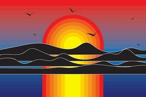 Illustration das abstrakt von Sonnenuntergang Himmel mit Gradient Farbe und Silhouette Vogel und Berg Hintergrund. vektor