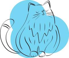 illustration linje av katt med blå cirkel på tömma bakgrund. vektor