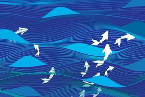 illustration abstrakt av vit fisk med blå linje Vinka bakgrund. vektor