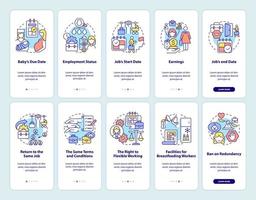 mammaledighet relaterad onboarding mobilapp sida skärmuppsättning vektor