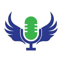 Flügel Podcast Vektor Logo Design Symbol. Podcast fliegend Logo illustration.print