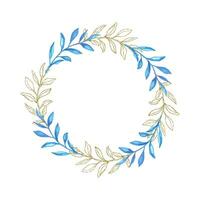 gyllene ram med blå vattenfärg löv för bröllop kort och inbjudan vektor