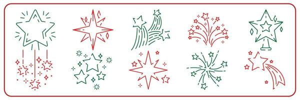 Sterne Linie Symbole einstellen Vektor Illustration. fallen Sterne, glühen, Feuerwerk, funkeln, sternenklar Nacht, funkeln. Weihnachten und Neu Jahr.