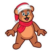 en teddy Björn bär en santa hatt och scarf vektor