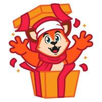 ein süß Fuchs im ein Santa Hut und Schal mit Weihnachten Geschenk vektor