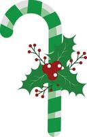 Grün Farbe weihnachten Süßigkeiten Stock mit Grün Blatt und Beere vektor