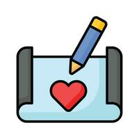 hjärta form på sida med penna begrepp ikon av skiss i modern stil vektor