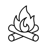 lägereld, brinnande bål, trä logga med brand flamma i redigerbar design vektor