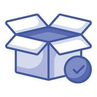 Karton mit Tick Kennzeichen Konzept Symbol von bestellen Erfüllung, Paket geliefert Vektor Design