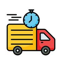 leverans skåpbil med klocka som visar begrepp ikon av på tid leverans, snabb leverans vektor design