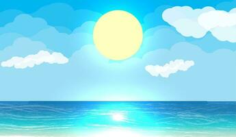 Sonne mit Betrachtung im Wasser. Tag im tropisch Ort. Vektor Illustration im eben Stil