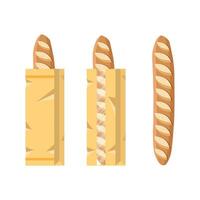 bröd i en papper väska. packade franska baguette, limpa. vektor illustration i platt stil