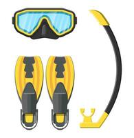 dykning mask, simfötter och snorkel. dykning Utrustning. scuba, snorkling. glasögon och rör. vektor illustration i platt stil