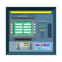 Bank atm. automatisk kassör maskin. program elektronisk enhet för betalningar och dra tillbaka kontanter från plast kort. ekonomisk, Bank och finansiera industri. vektor illustration i platt stil