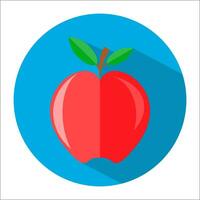 rot Apfel mit Ast und Blätter. Symbol mit lange Schatten, Vektor Illustration im eben Stil auf Weiß Hintergrund