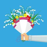 süß Strauß von Blumen im Hand. Hochzeit, Geburtstag, Feier, Vektor Illustration im eben Design