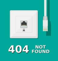Error 404. Netzwerk Steckdose und nicht angeschlossen Patch Kabel. Seite nicht gefunden. Vektor Illustration im eben Stil
