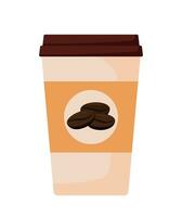 varm kaffe kopp ikon med kaffe böna för dryck och dryck vektor illustration