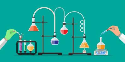 laboratorium arbetare innehav glas rör och pipett. biologi vetenskap utbildning medicinsk tester. vektor illustration i platt stil