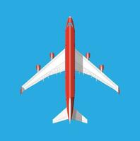 Flugzeug oben Sicht. Passagier oder kommerziell Jet isoliert auf Blau. Flugzeugfett im eben Stil. Vektor Illustration