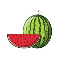 vattenmelon och röd skiva med svart frön. färsk vattenmelon grönsak. vektor illustration i platt stil