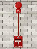 Feuer Alarm System beim Backstein Mauer. Feuer Ausrüstung. Vektor Illustration im eben Stil