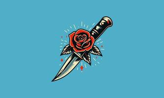 kniv och röd reste sig blommor vektor tatuering design