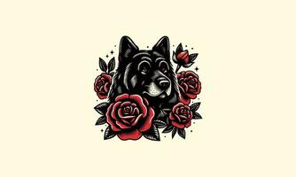 Kopf schwarz Hund und rot Rose Vektor tätowieren Design