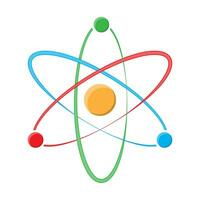 Atom Symbol auf ein Weiß Hintergrund. Biologie Wissenschaft Bildung medizinisch. Vektor Illustration im eben Stil