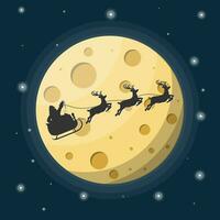 Santa claus auf Schlitten voll von Geschenke und seine Rentiere mit Mond im Himmel. glücklich Neu Jahr Dekoration. fröhlich Weihnachten Urlaub. Neu Jahr und Weihnachten Feier. Vektor Illustration