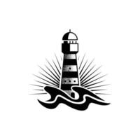 Leuchtturm Logo Business stilisierte Meeressymbole Ozeanwellen Meeressymbole mit Silhouetten Leuchtturm