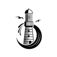 Leuchtturm Logo Business stilisierte Meeressymbole Ozeanwellen Meeressymbole mit Silhouetten Leuchtturm