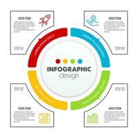 vektor runda paj Diagram in i 4 färgrik sektioner börja projekt minimal infographic design mall modern för hemsida meny gränssnitt